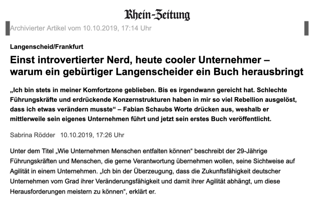 Ausschnitt Zeitungsartikel der Rhein-Lahn-Zeitung